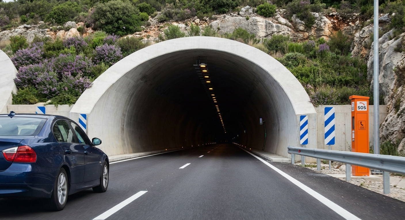 ¿Qué separación mínima de seguridad debe mantener un turismo respecto al vehículo que circula delante al atravesar un túnel que cuenta con un solo carril por sentido?