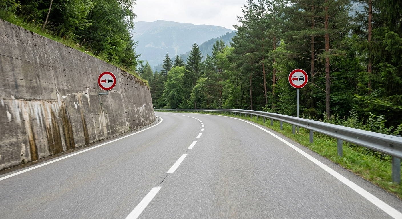 Esta carretera tiene más de 6 m de ancho. ¿Es correcto circular por encima de las líneas que separan los carriles?