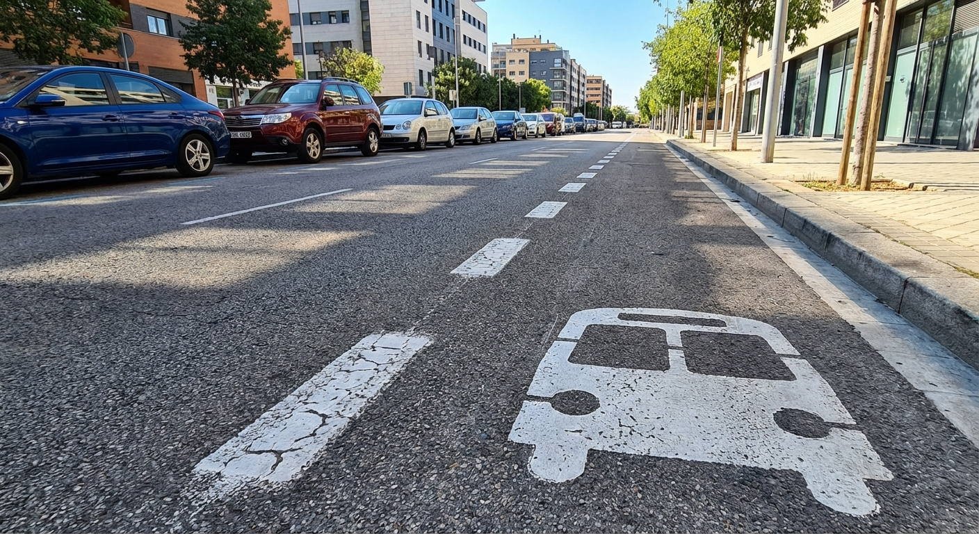 ¿Le está permitido realizar un estacionamiento con su motocicleta en el carril reservado para autobuses que se aprecia en la imagen?