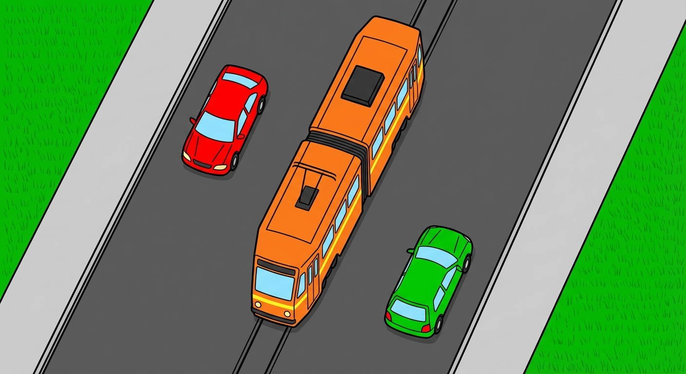 Teniendo en cuenta la situación que muestra la imagen, ¿está obligado el conductor a realizar el adelantamiento al tranvía por su lado derecho?