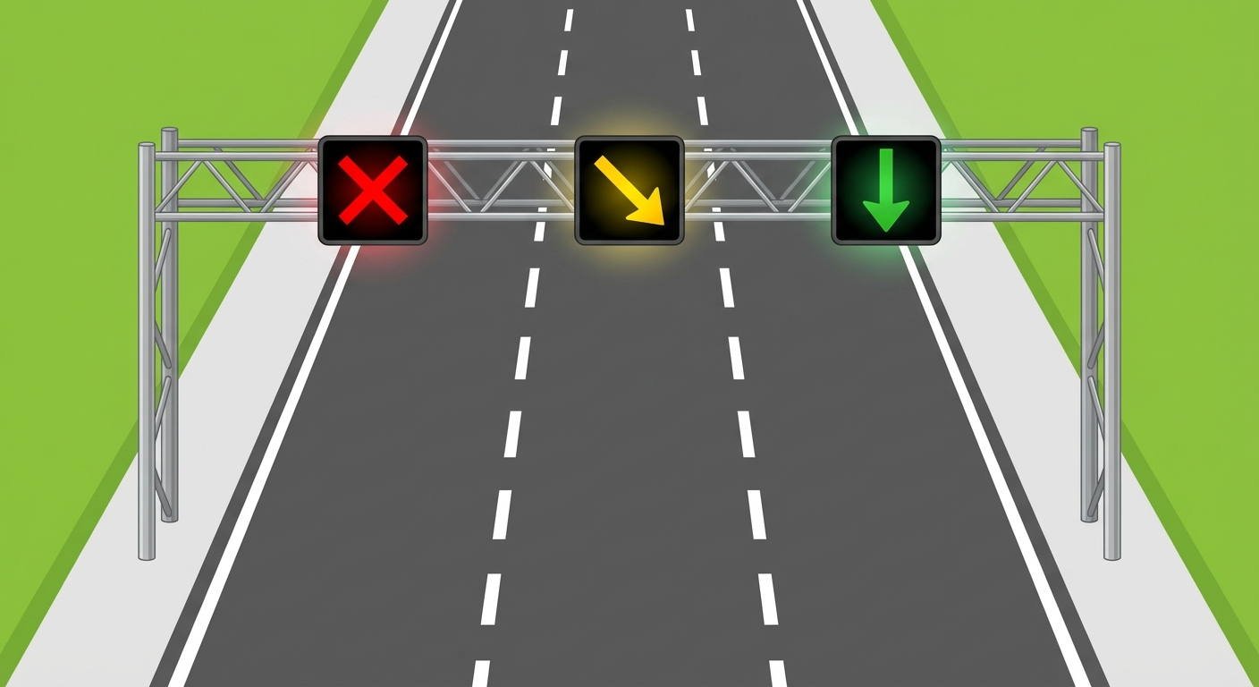 Observando que cada carril de la vía dispone de un semáforo de carril con una señal diferente, ¿por qué carril tienen permitido circular los conductores?