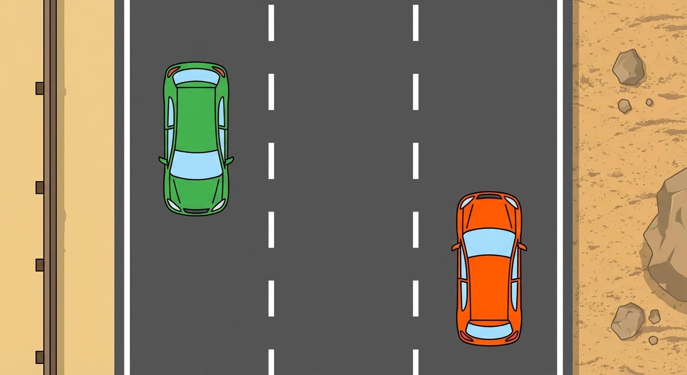 ¿Por qué carril debe circular un vehículo que transita por una calzada de doble sentido de la marcha con tres carriles separados por marcas longitudinales discontinuas?