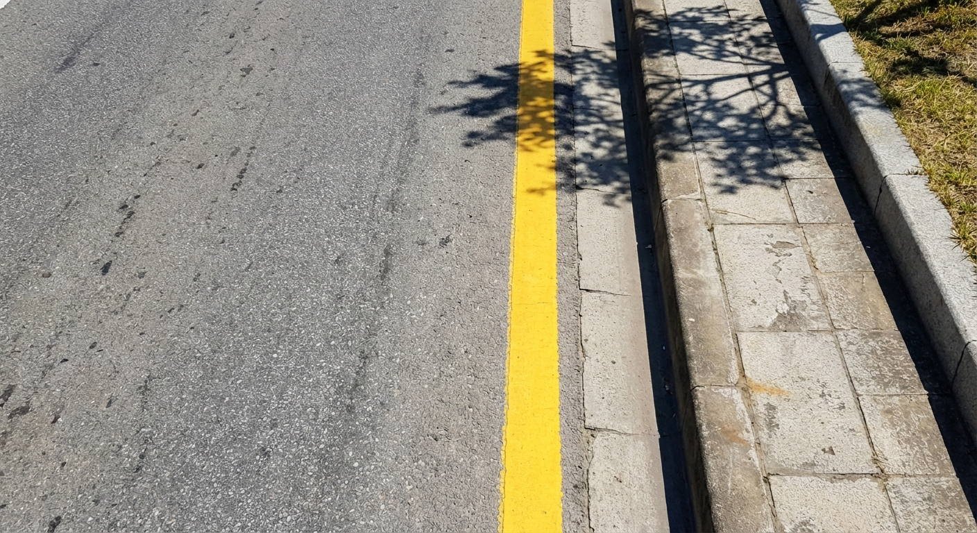 ¿Qué significado tiene la presencia de una marca vial longitudinal continua de color amarillo situada en el borde de la calzada?