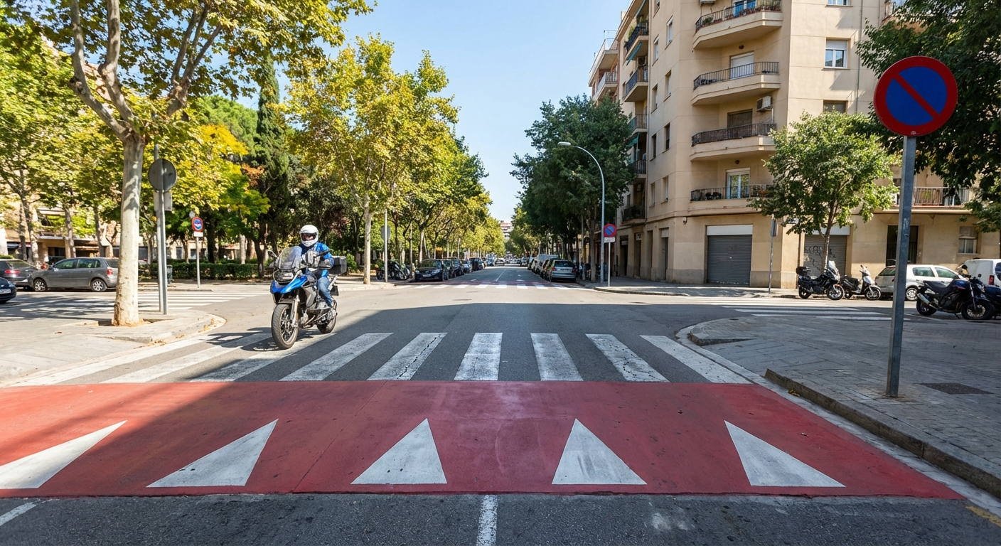 ¿Qué medida de prevención debe tomar el conductor de una motocicleta al aproximarse a una marca vial transversal para compensar la posible pérdida de adherencia sobre el pavimento?