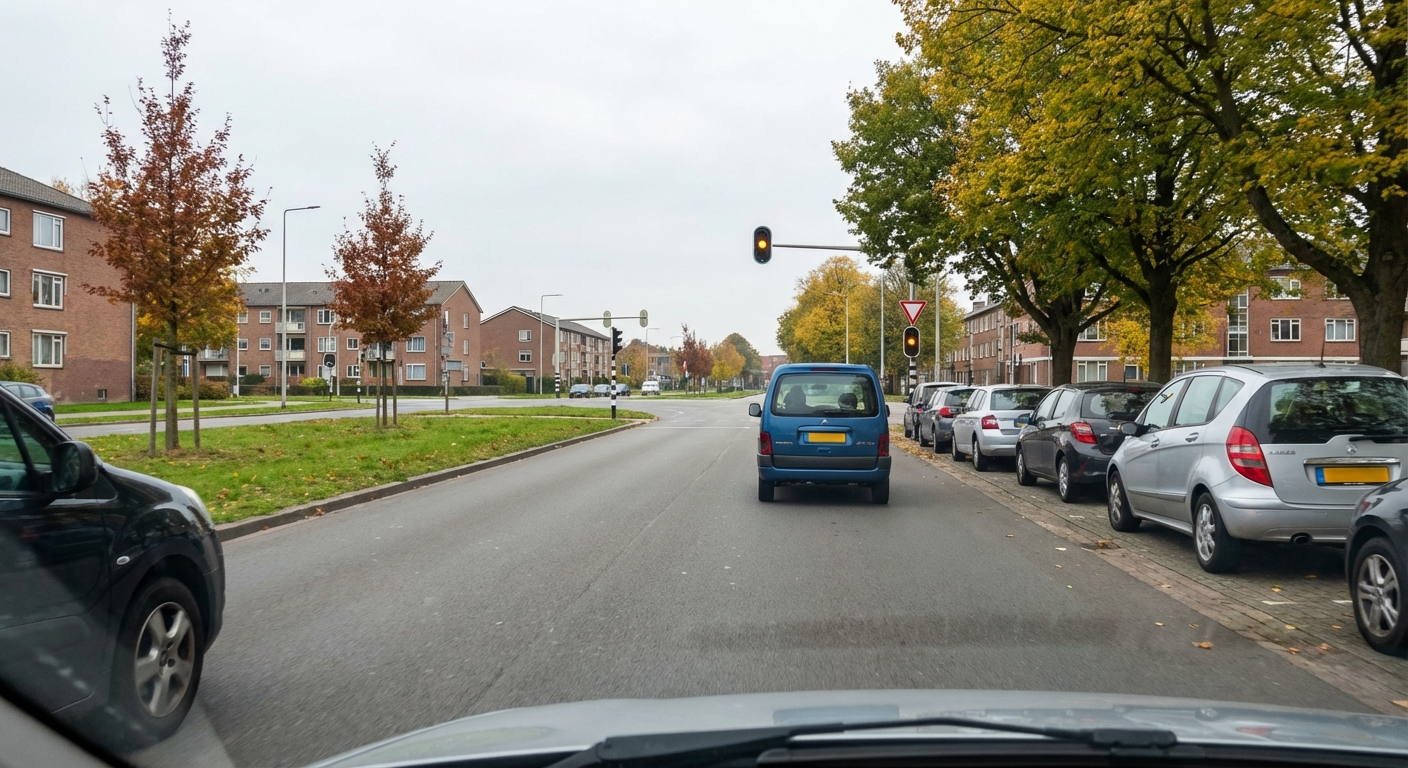En una vía urbana de sentido único, si los carriles no están delimitados por marcas viales, ¿por dónde está obligado a circular el conductor de un turismo?