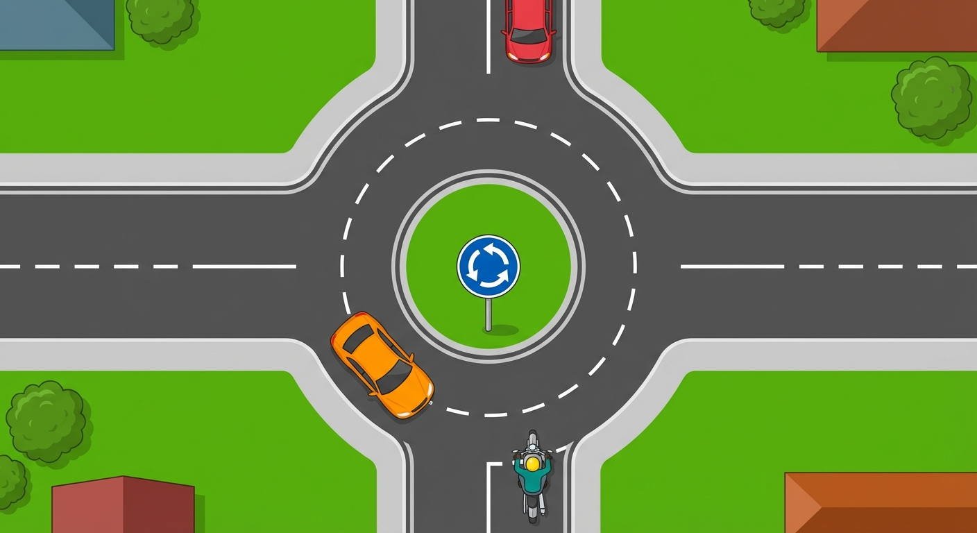 Teniendo en cuenta la posición de los conductores en esta intersección de sentido giratorio, ¿cuál de ellos tiene la prioridad de paso?