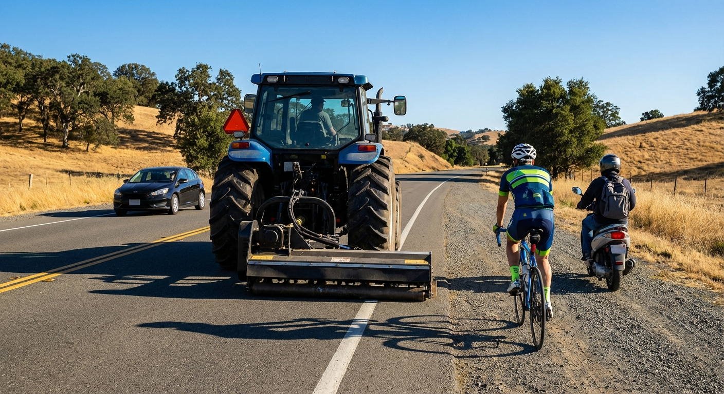 ¿Resulta lícito que el conductor del ciclomotor adelante de manera simultánea al tractor y al ciclista si las condiciones del tráfico lo permiten?