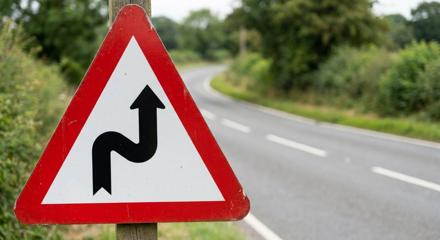 Al observar esta señalización vertical de advertencia de peligro, ¿qué riesgo específico se le comunica al conductor sobre la vía?