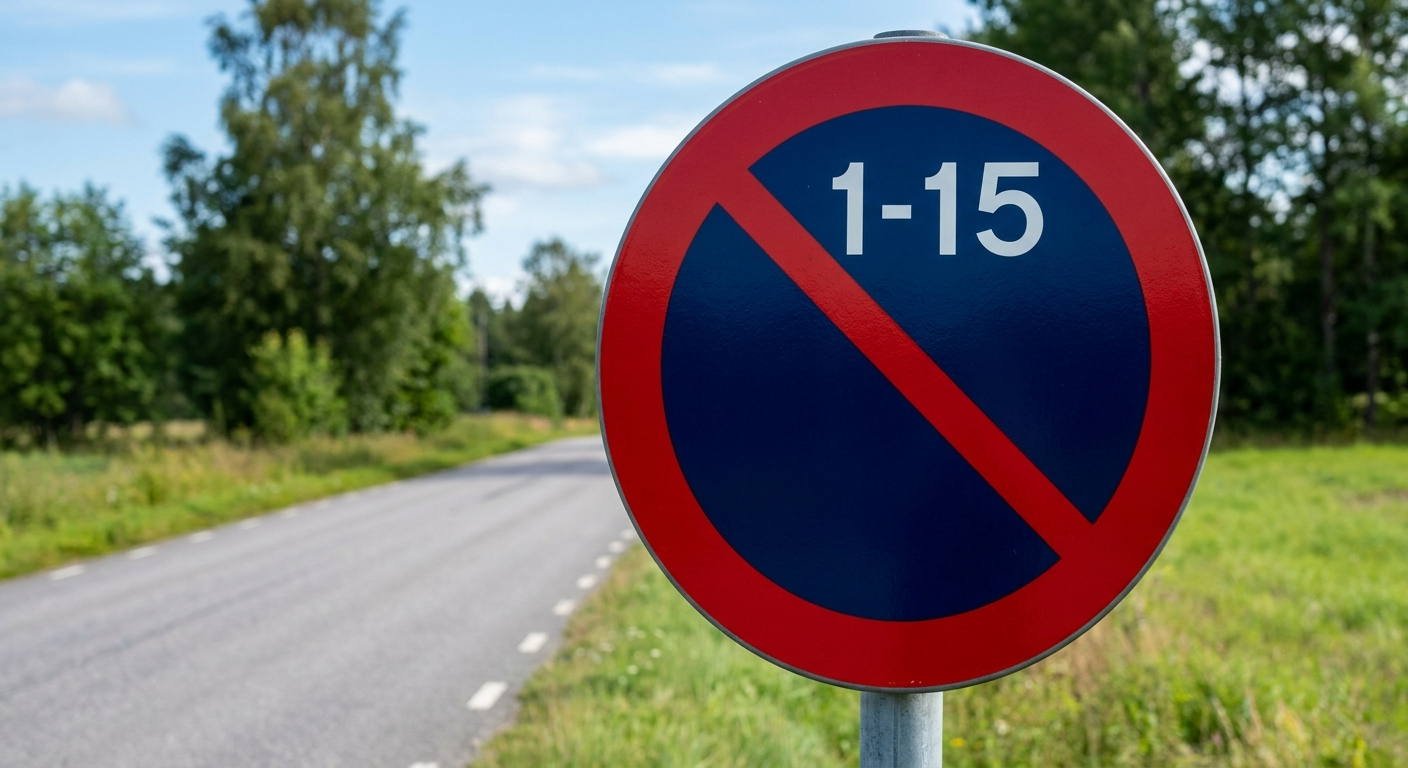 ¿Qué maniobras prohíbe realizar la señal vertical que indica la restricción de estacionamiento durante la primera quincena de cada mes?